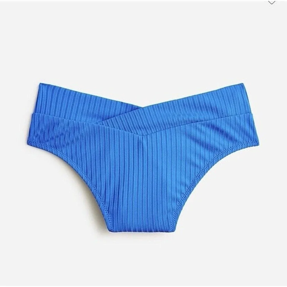 J. Crew Bikini Women XS Wide-rib crossover cheeky bottom Blue NWT Beach Swimwear - Picture 1 of 5